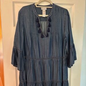Tommy Bahama Women's Embroidered Chambray Tier Dress